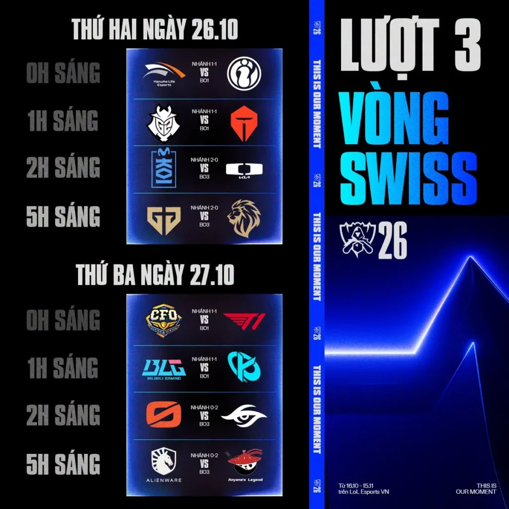 Chi tiết lịch thi đấu ngày 26/10 và ngày 27/10