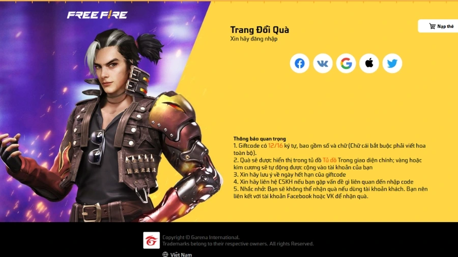 Hướng dẫn các bước nhập code Free Fire