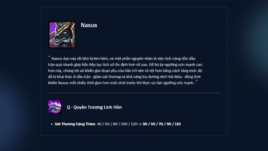Nasus sẽ bị giảm sát thương từ Q